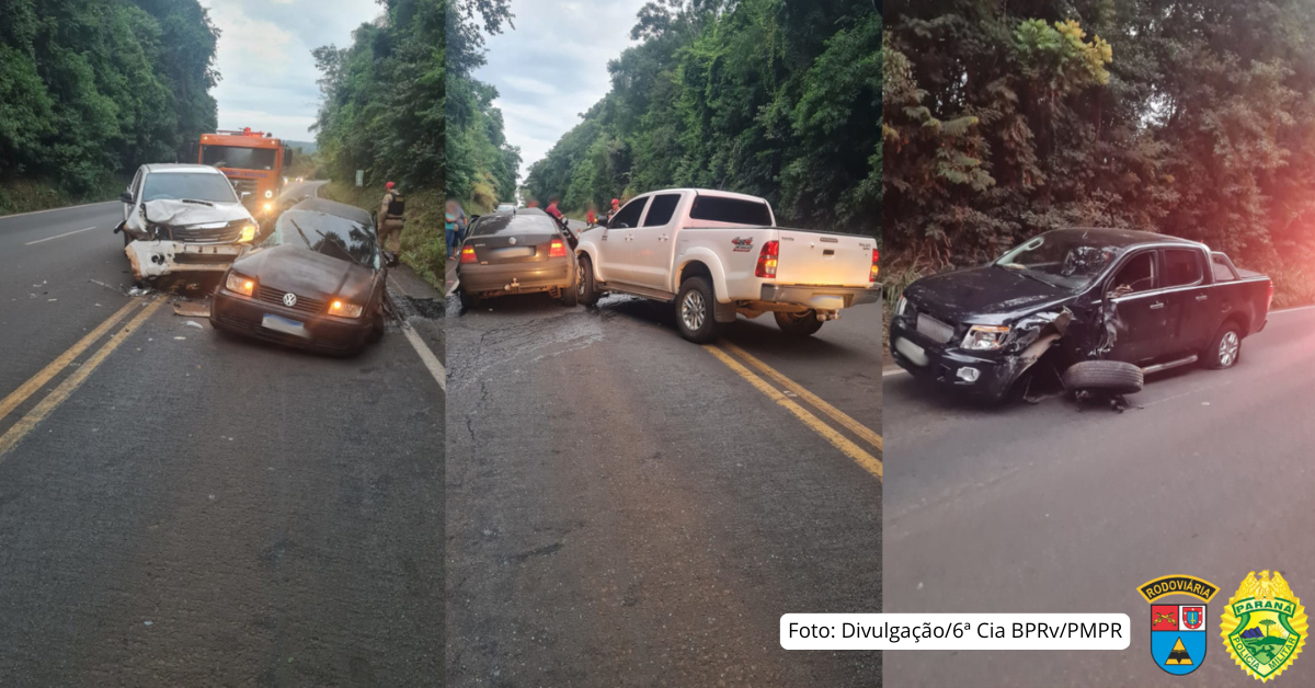 Veículos danificados após colisão na PR 182