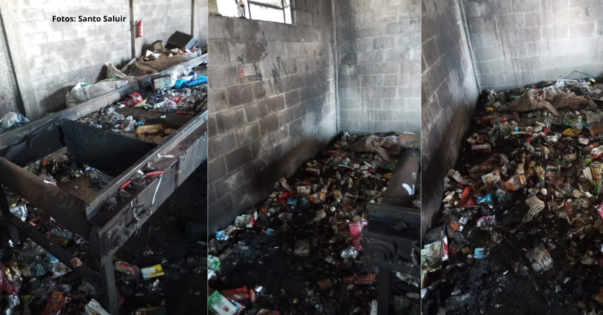 Incêndio em barracão de recicláveis em Capanema. Foto: Divulgação/Bombeiros