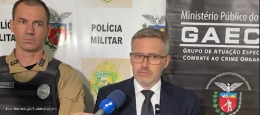Coletiva da GAECO e PMPR sobre bucker em Barracão
