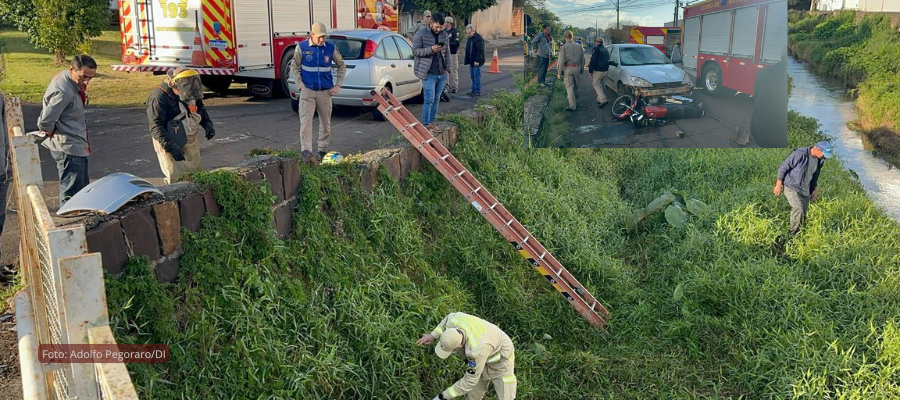 Motociclista cai em riacho após colisão em Francisco Beltrão