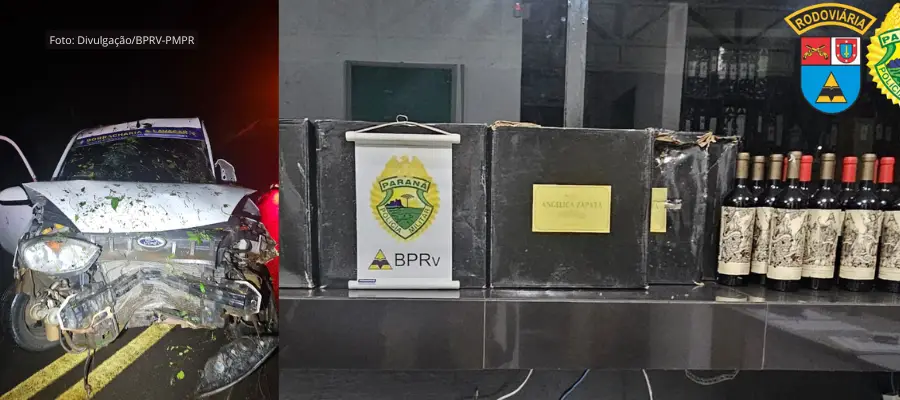 Veículo acidentado na PR-481 com carga de vinhos apreendida