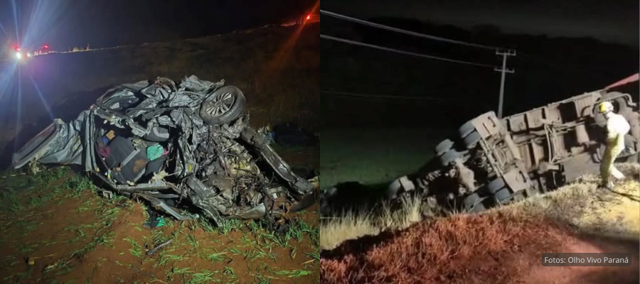 Veículo capotado após colisão na PRC-158 entre Pato Branco e Vitorino