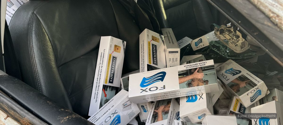 Veículo apreendido com carga de cigarros contrabandeados na PR-562