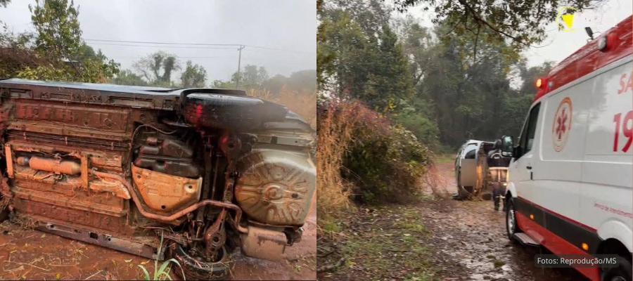 Capotamento de veículo na BR-163 em Pranchita