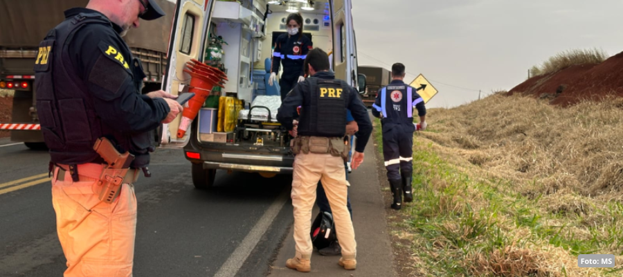 Acidente com motocicleta mobiliza SAMU e PRF na BR-163, entre Pranchita e Pérola D’Oeste