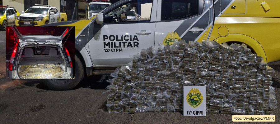 Polícia Militar apreende 400 kg de maconha em veículo abordado na PRC-280, em Palmas.