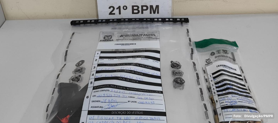 Pistola calibre .380 apreendida pela Polícia Militar em Francisco Beltrão