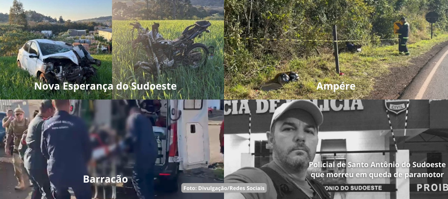 Quatro moradores do Sudoeste do PR morrem em acidentes no domingo (17)