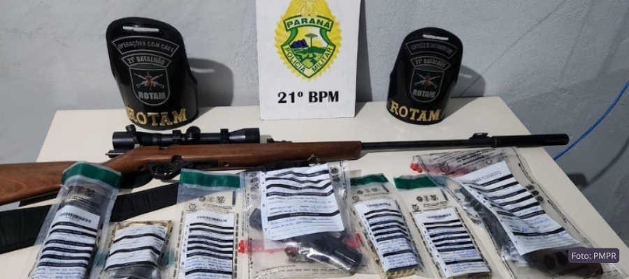 Armas apreendidas em ocorrência da Polícia Militar em Enéas Marques