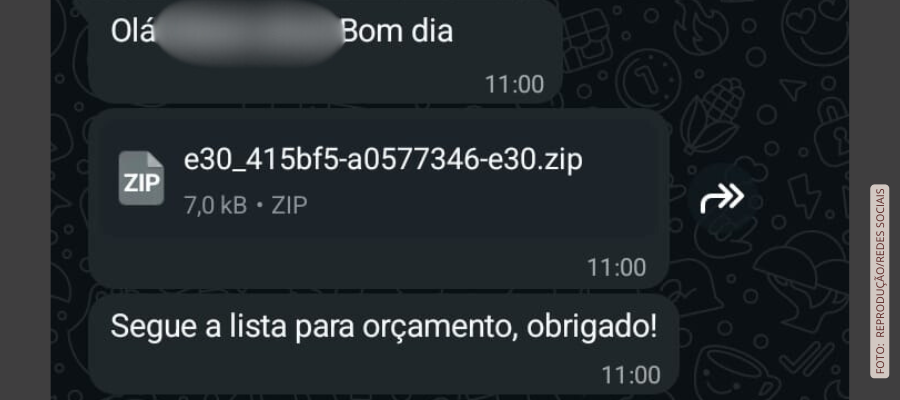 Alerta sobre vírus do orçamento no WhatsApp que rouba dados bancários.