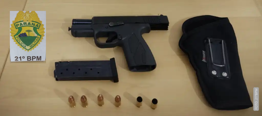PM efetua prisão por disparos em Capanema; pistola 9mm apreendida