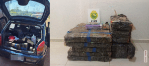 Veículo GM Celta usado no transporte de maconha na BR-163 apreendido em Santa Lúcia.