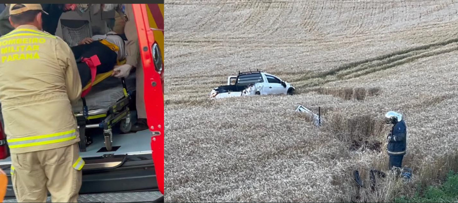 Bombeiros no resgate da vítima do acidente Coronel Vivida.