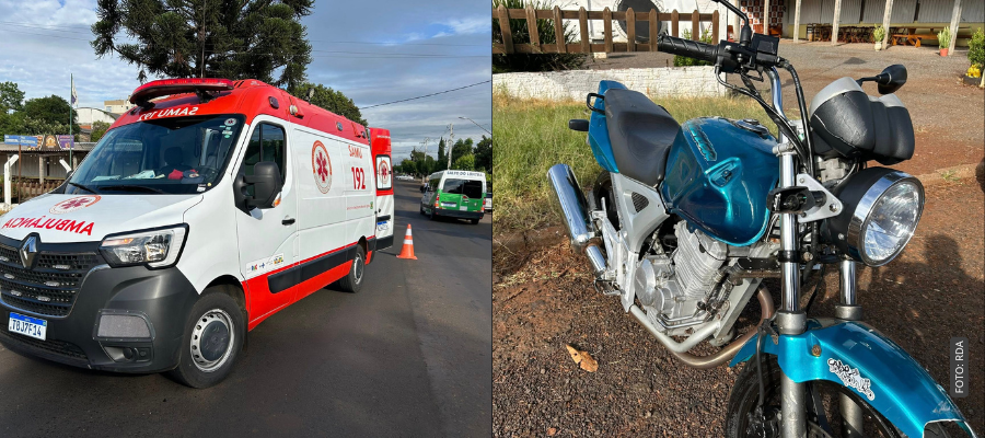 Acidente em Santa Izabel do Oeste entre carro e moto deixa jovem motociclista ferido