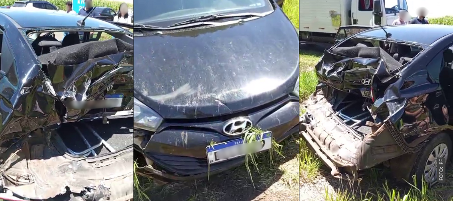 cidente na PR-483 entre carro e caminhão em trecho com obras