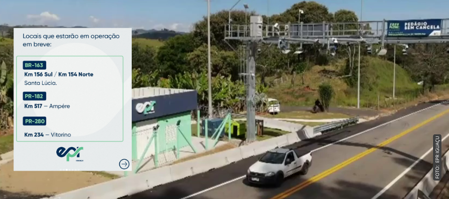 Sistema de pedágio eletrônico da EPR Iguaçu com leitura automática de placas