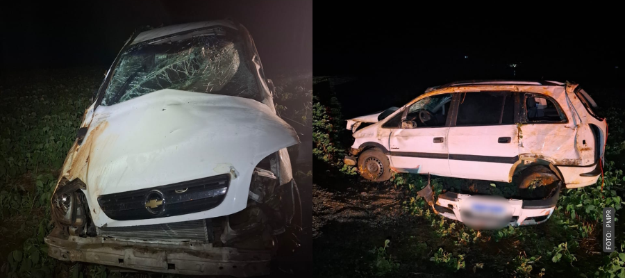 GM Zafira capotado na PR-483 em Planalto durante a noite