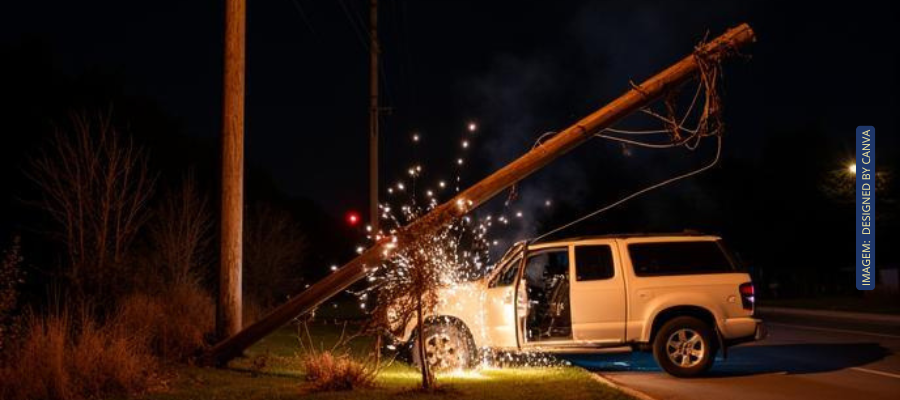 postes quebrados em acidentes no Sudoeste do Paraná