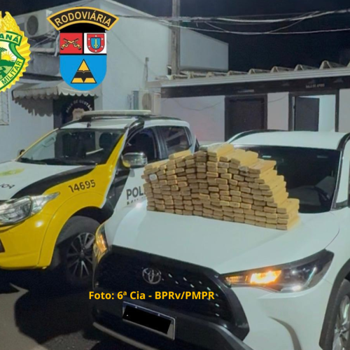 Veículo e drogas apreendidos pela Polícia Rodoviária na PRC-280. Foto: BPRv/PMPR
