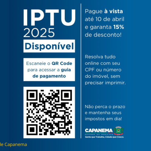 IPTU 2025 Capanema. Imagem: Divulgação/Prefeitura de Capanema