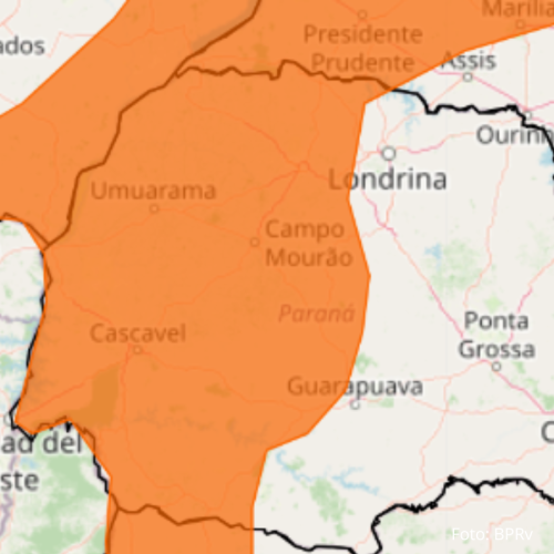 Mapa com a onda de calor no Paraná. Imagem de Inmet