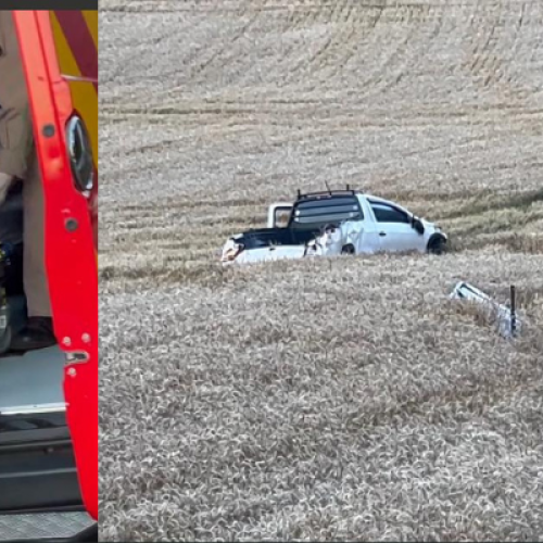 Bombeiros no resgate da vítima do acidente Coronel Vivida.