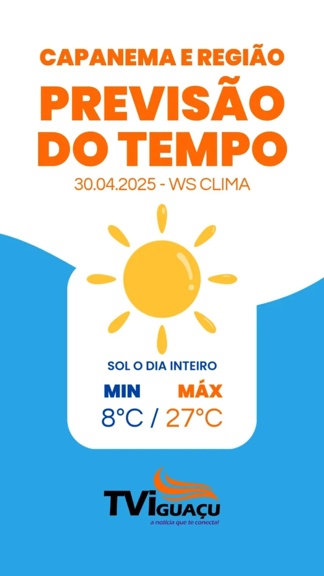 ☀️ Alô Capanema! Compartilhe a previsão do tempo para esta Quarta-feira (30/04)! ☀️

Sol o dia todo em Capanema e na Faixa de Fronteira no Sudoeste do Paraná! Confira os detalhes com João Szimanski da WS Clima! 🌞

#PrevisãoDoTempo #Sol #TempoEmCapanema #TVIguaçu #WSClima
